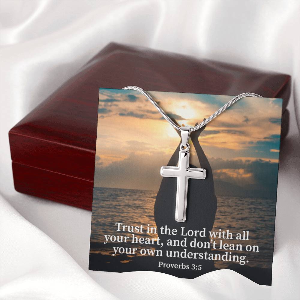 Scripture Card Trust In The Lord Proverbs 3:5 Cross Card Necklace w Stainless Steel Pendant Religious Gift-Express Your Love Gifts