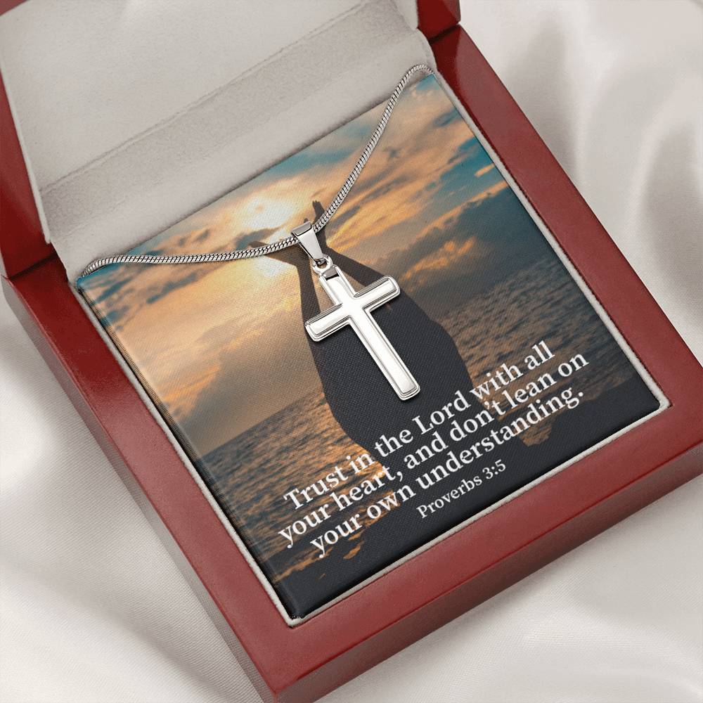 Scripture Card Trust In The Lord Proverbs 3:5 Cross Card Necklace w Stainless Steel Pendant Religious Gift-Express Your Love Gifts