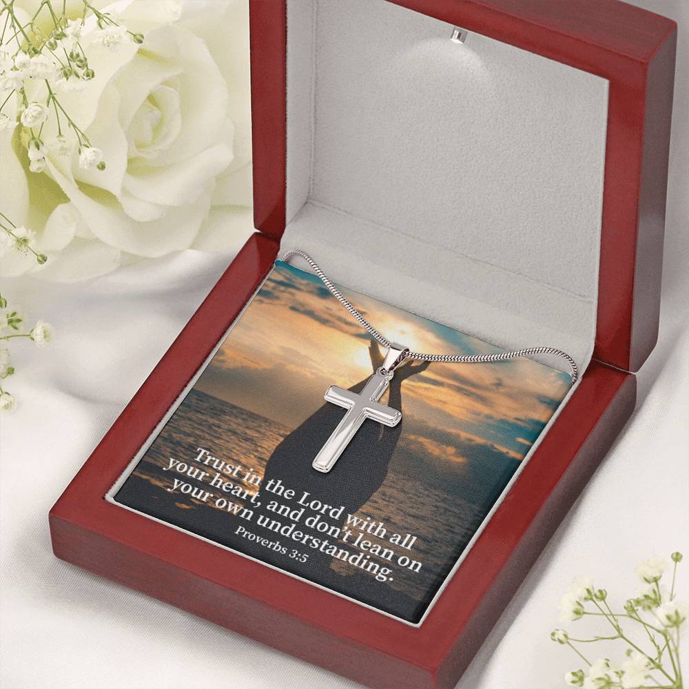 Scripture Card Trust In The Lord Proverbs 3:5 Cross Card Necklace w Stainless Steel Pendant Religious Gift-Express Your Love Gifts