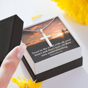Scripture Card Trust In The Lord Proverbs 3:5 Cross Card Necklace w Stainless Steel Pendant Religious Gift-Express Your Love Gifts