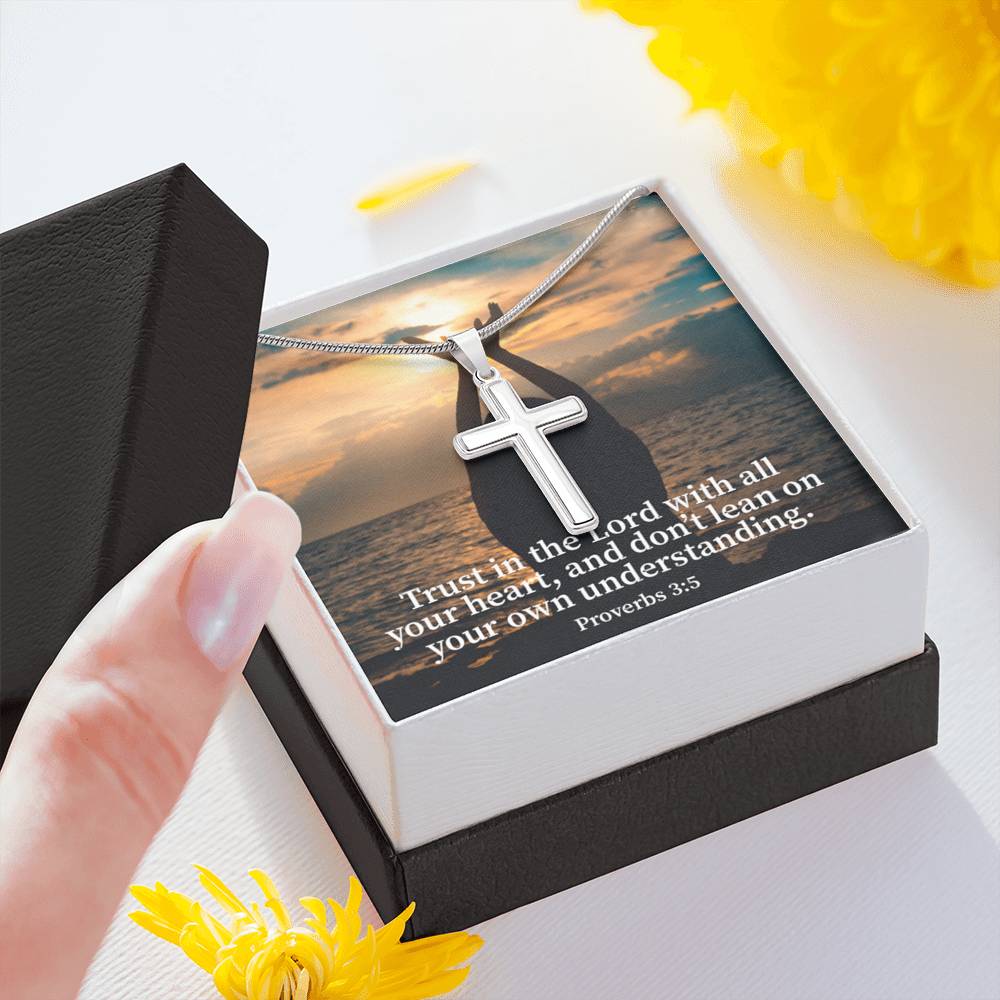 Scripture Card Trust In The Lord Proverbs 3:5 Cross Card Necklace w Stainless Steel Pendant Religious Gift-Express Your Love Gifts