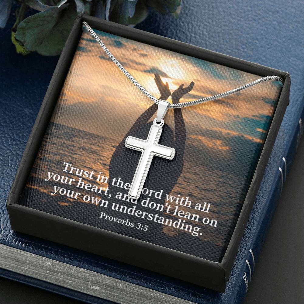 Scripture Card Trust In The Lord Proverbs 3:5 Cross Card Necklace w Stainless Steel Pendant Religious Gift-Express Your Love Gifts