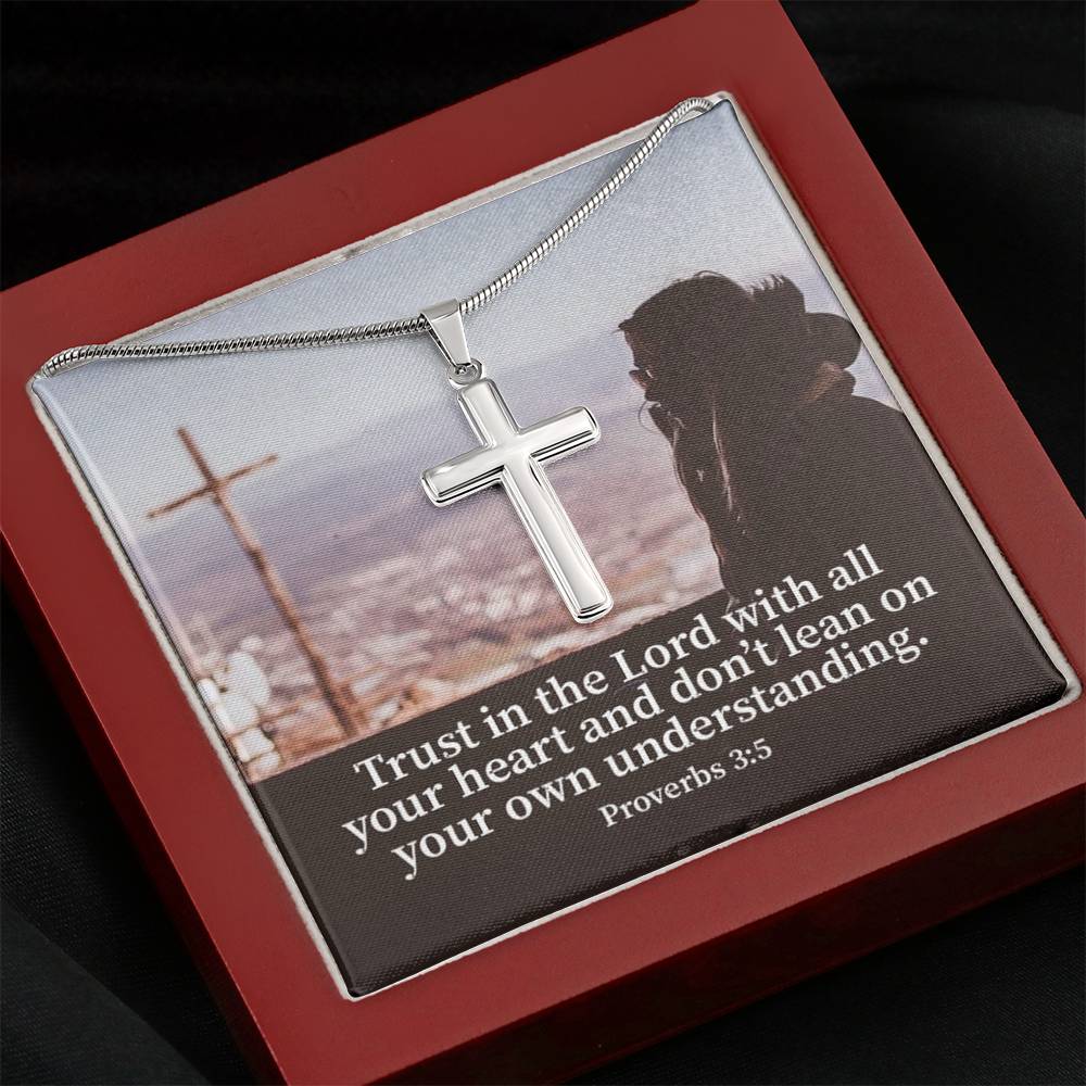 Scripture Card Trust Proverbs 3:5 Cross Card Necklace w Stainless Steel Pendant Religious Gift-Express Your Love Gifts