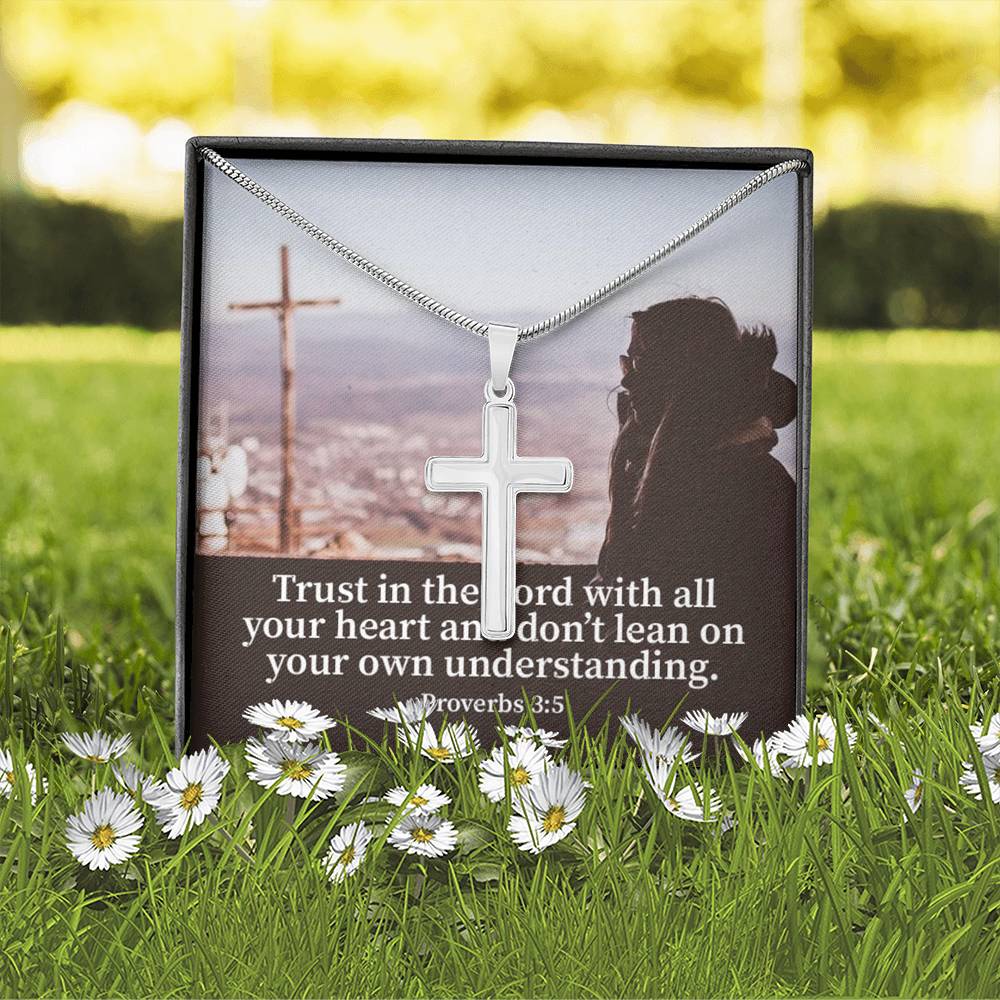 Scripture Card Trust Proverbs 3:5 Cross Card Necklace w Stainless Steel Pendant Religious Gift-Express Your Love Gifts