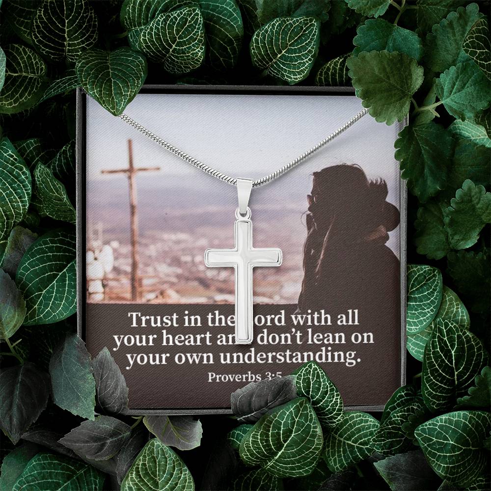 Scripture Card Trust Proverbs 3:5 Cross Card Necklace w Stainless Steel Pendant Religious Gift-Express Your Love Gifts