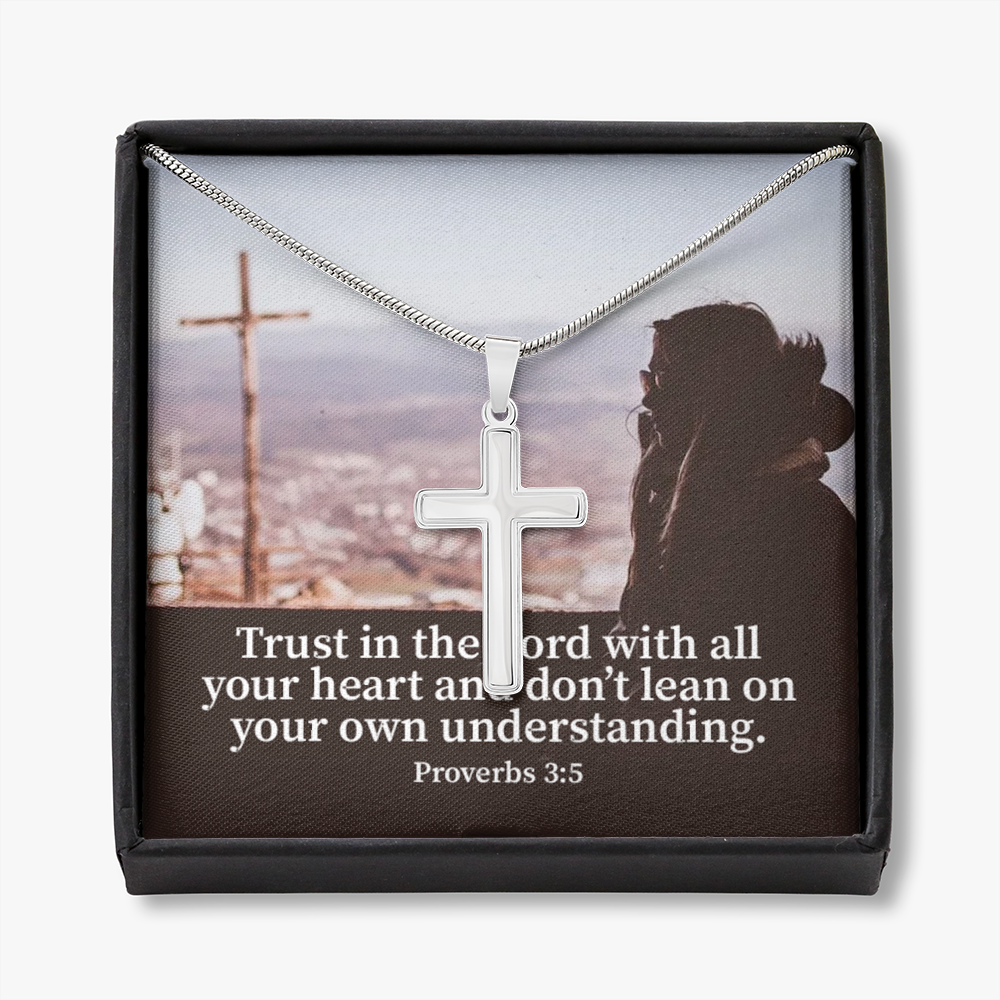 Scripture Card Trust Proverbs 3:5 Cross Card Necklace w Stainless Steel Pendant Religious Gift-Express Your Love Gifts