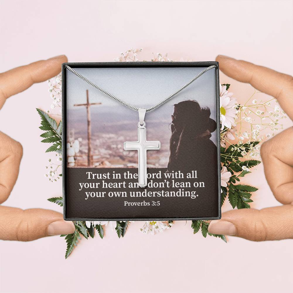 Scripture Card Trust Proverbs 3:5 Cross Card Necklace w Stainless Steel Pendant Religious Gift-Express Your Love Gifts