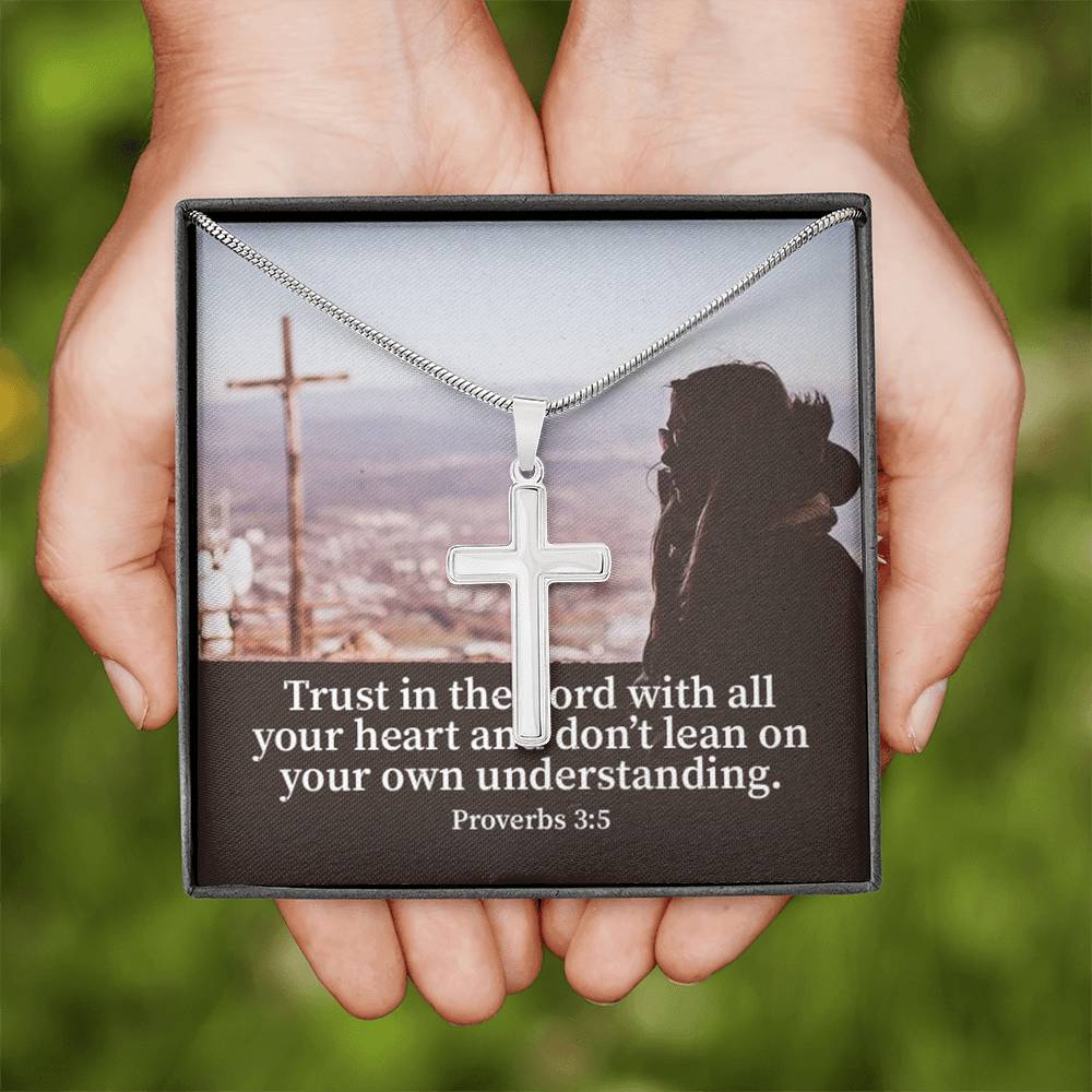 Scripture Card Trust Proverbs 3:5 Cross Card Necklace w Stainless Steel Pendant Religious Gift-Express Your Love Gifts