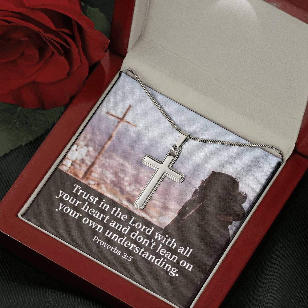 Scripture Card Trust Proverbs 3:5 Cross Card Necklace w Stainless Steel Pendant Religious Gift-Express Your Love Gifts