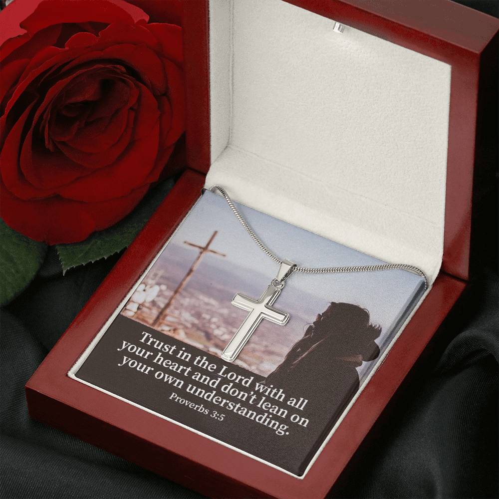 Scripture Card Trust Proverbs 3:5 Cross Card Necklace w Stainless Steel Pendant Religious Gift-Express Your Love Gifts