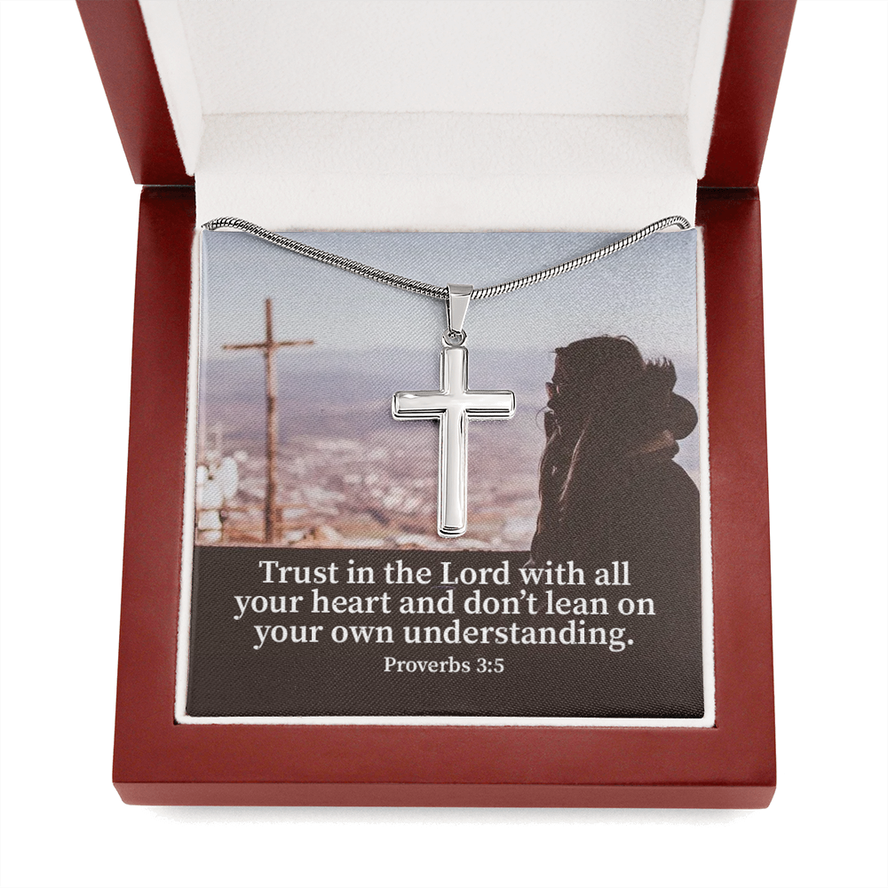 Scripture Card Trust Proverbs 3:5 Cross Card Necklace w Stainless Steel Pendant Religious Gift-Express Your Love Gifts