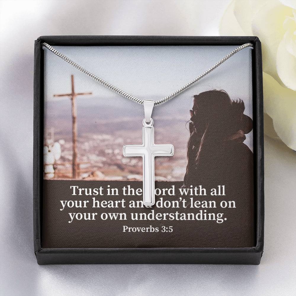 Scripture Card Trust Proverbs 3:5 Cross Card Necklace w Stainless Steel Pendant Religious Gift-Express Your Love Gifts