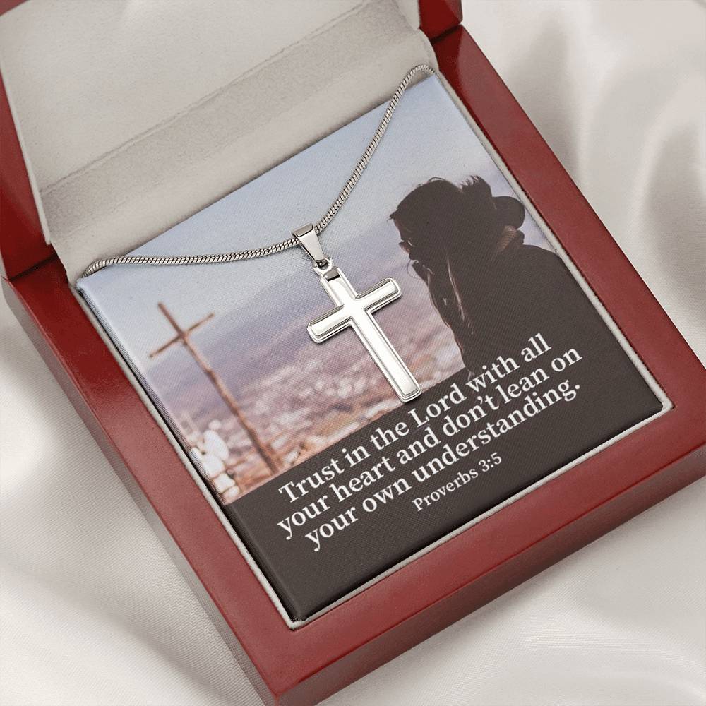 Scripture Card Trust Proverbs 3:5 Cross Card Necklace w Stainless Steel Pendant Religious Gift-Express Your Love Gifts