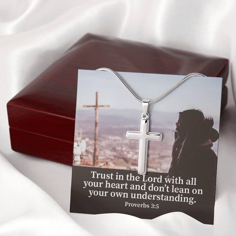 Scripture Card Trust Proverbs 3:5 Cross Card Necklace w Stainless Steel Pendant Religious Gift-Express Your Love Gifts