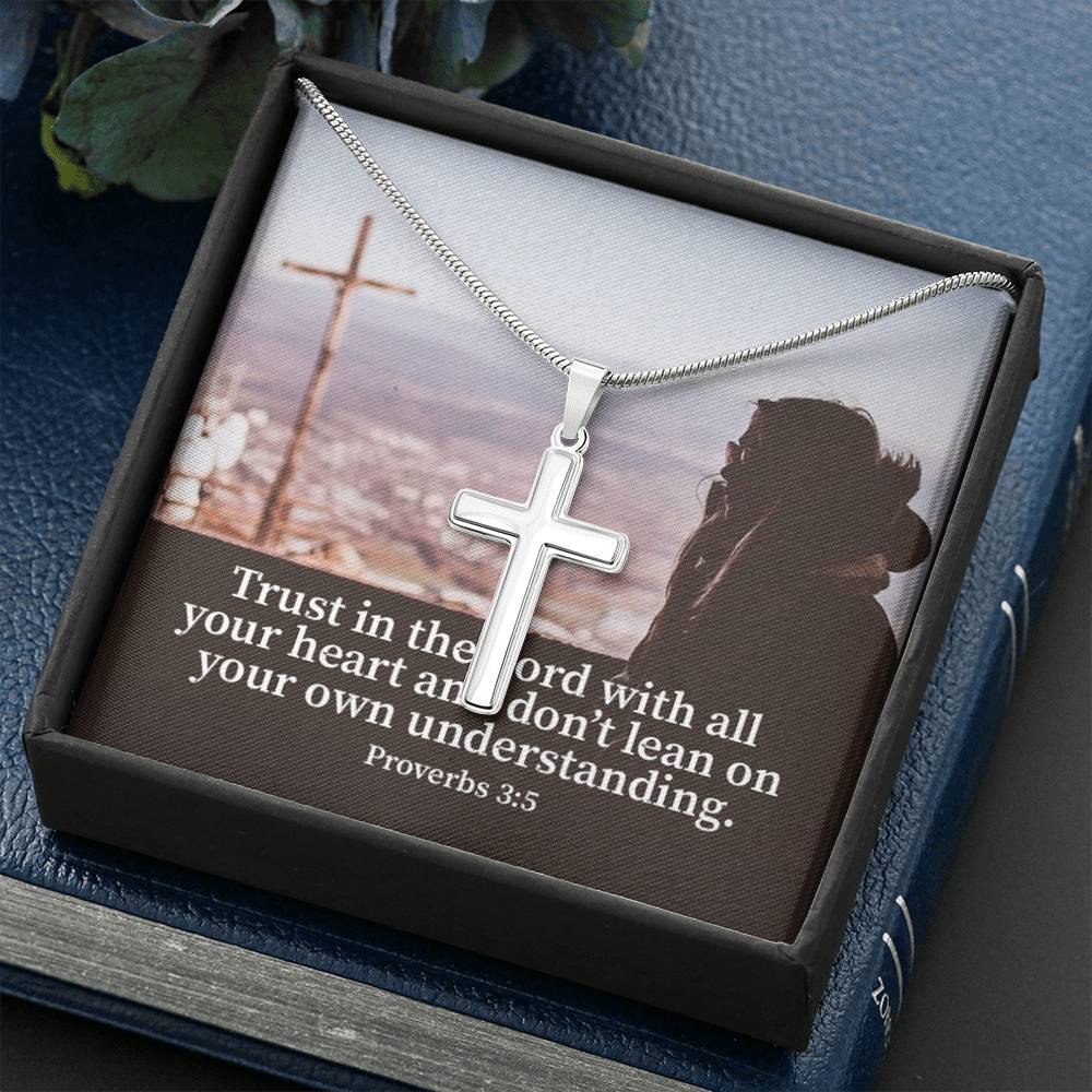 Scripture Card Trust Proverbs 3:5 Cross Card Necklace w Stainless Steel Pendant Religious Gift-Express Your Love Gifts