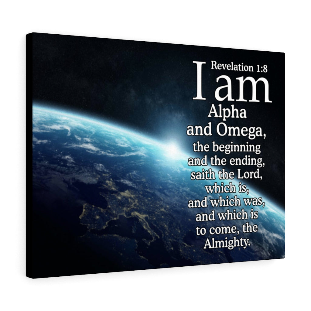 Scripture Walls Alpha ansd Omega Revelation 1:8 Bible Verse Canvas Christian Wall Art Ready to Hang Unframed-Express Your Love Gifts