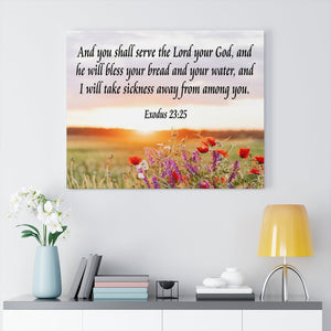 Scripture Walls And You Shall Serve the Lord Exodus 23:25 Scripture Bible Verse Canvas Christian Wall Art Ready to Hang Unframed-Express Your Love Gifts