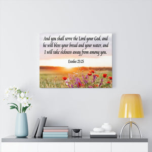 Scripture Walls And You Shall Serve the Lord Exodus 23:25 Scripture Bible Verse Canvas Christian Wall Art Ready to Hang Unframed-Express Your Love Gifts