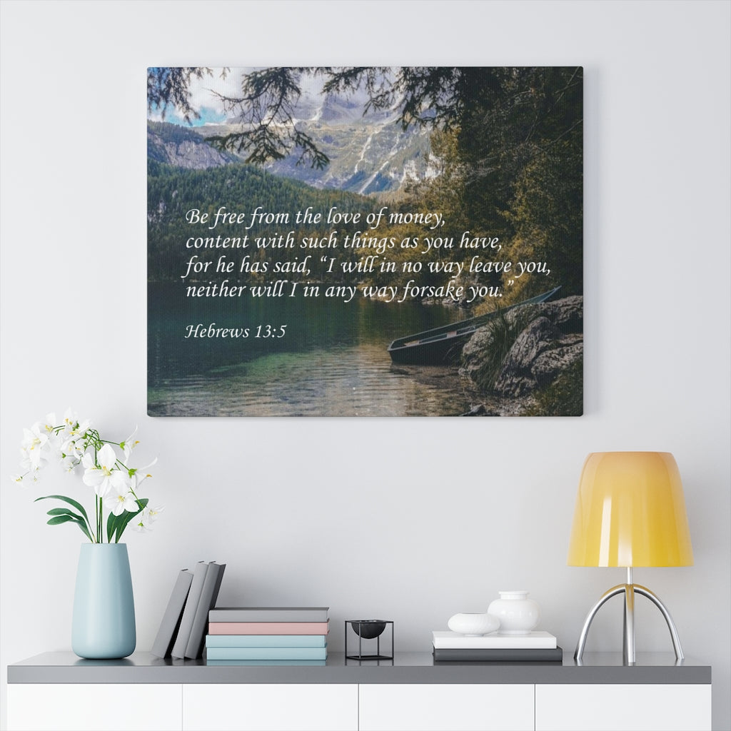 Scripture Walls Be Free From The Love of Money Hebrews 13:5 Bible Verse Canvas Christian Wall Art Ready to Hang Unframed-Express Your Love Gifts