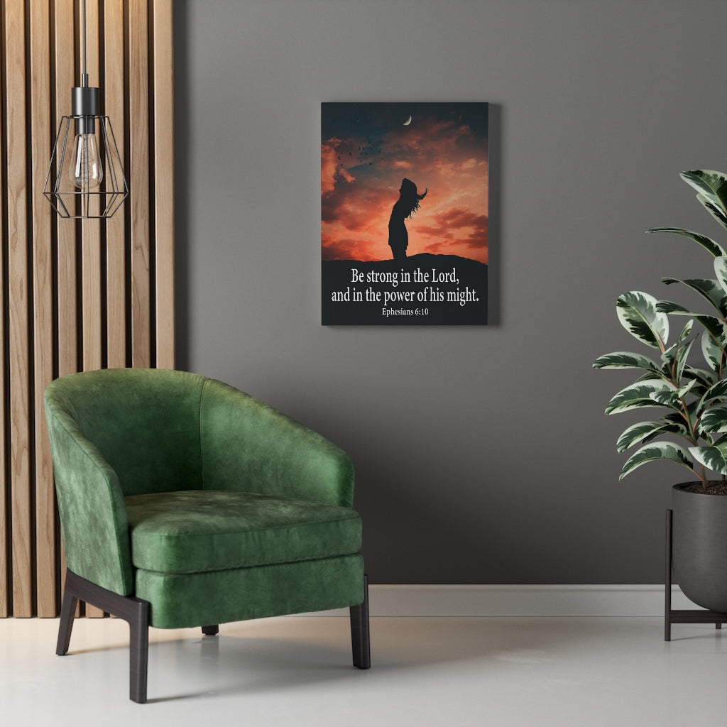 Scripture Walls Be Strong in the Lord Ephesians 6:10 Orange Bible Verse Canvas Christian Wall Art Ready to Hang Unframed-Express Your Love Gifts