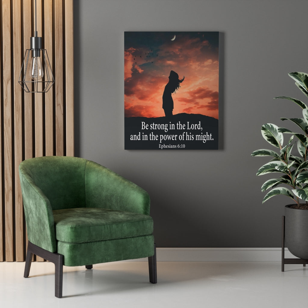 Scripture Walls Be Strong in the Lord Ephesians 6:10 Orange Bible Verse Canvas Christian Wall Art Ready to Hang Unframed-Express Your Love Gifts