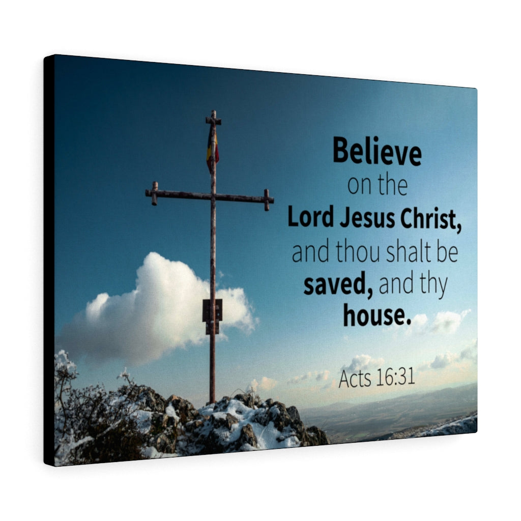Scripture Walls Believe On The Lord Jesus Christ Acts 16:31 Bible Verse Canvas Christian Wall Art Ready to Hang Unframed-Express Your Love Gifts