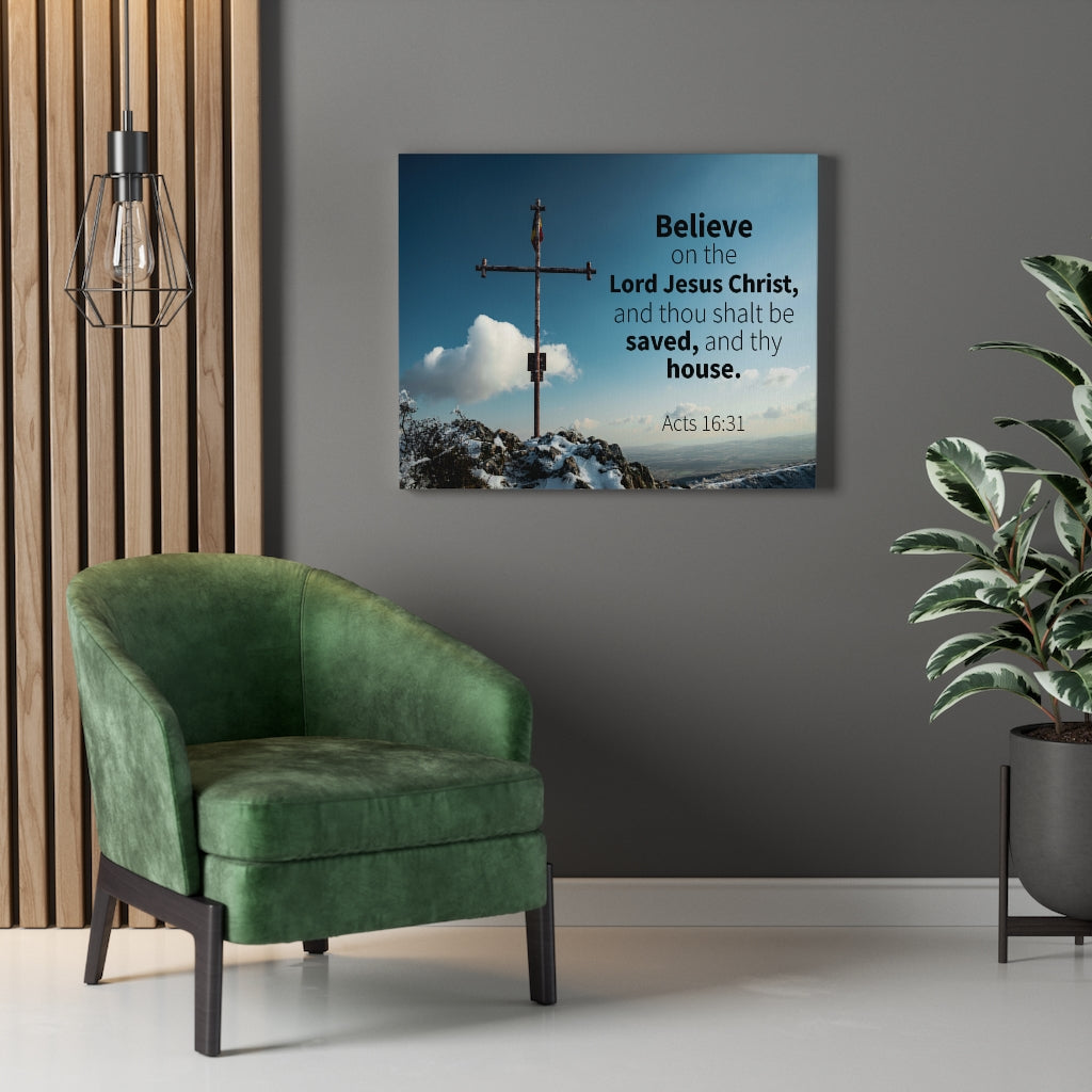 Scripture Walls Believe On The Lord Jesus Christ Acts 16:31 Bible Verse Canvas Christian Wall Art Ready to Hang Unframed-Express Your Love Gifts