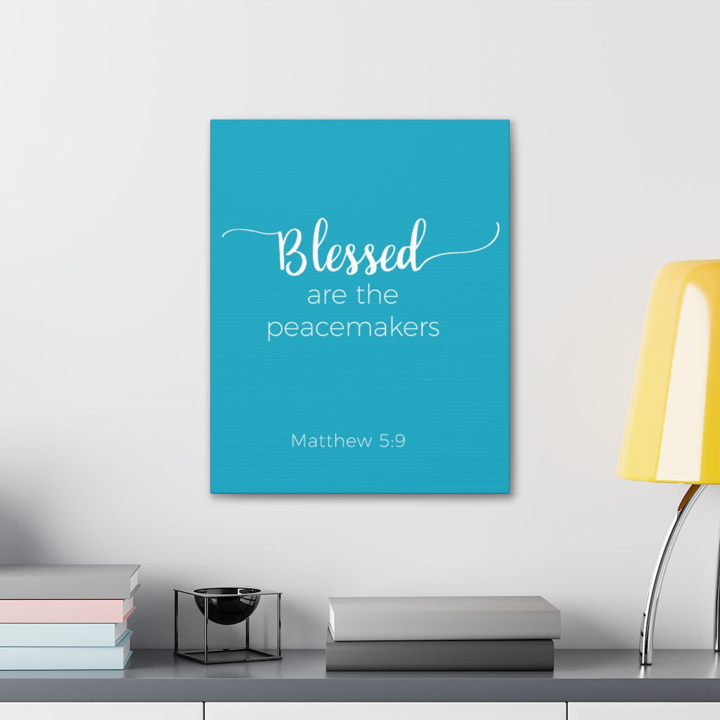 Scripture Walls Blessed Are The Peacemakers Matthew 5:9 Blue Bible Verse Canvas Christian Wall Art Ready To Hang Unframed-Express Your Love Gifts
