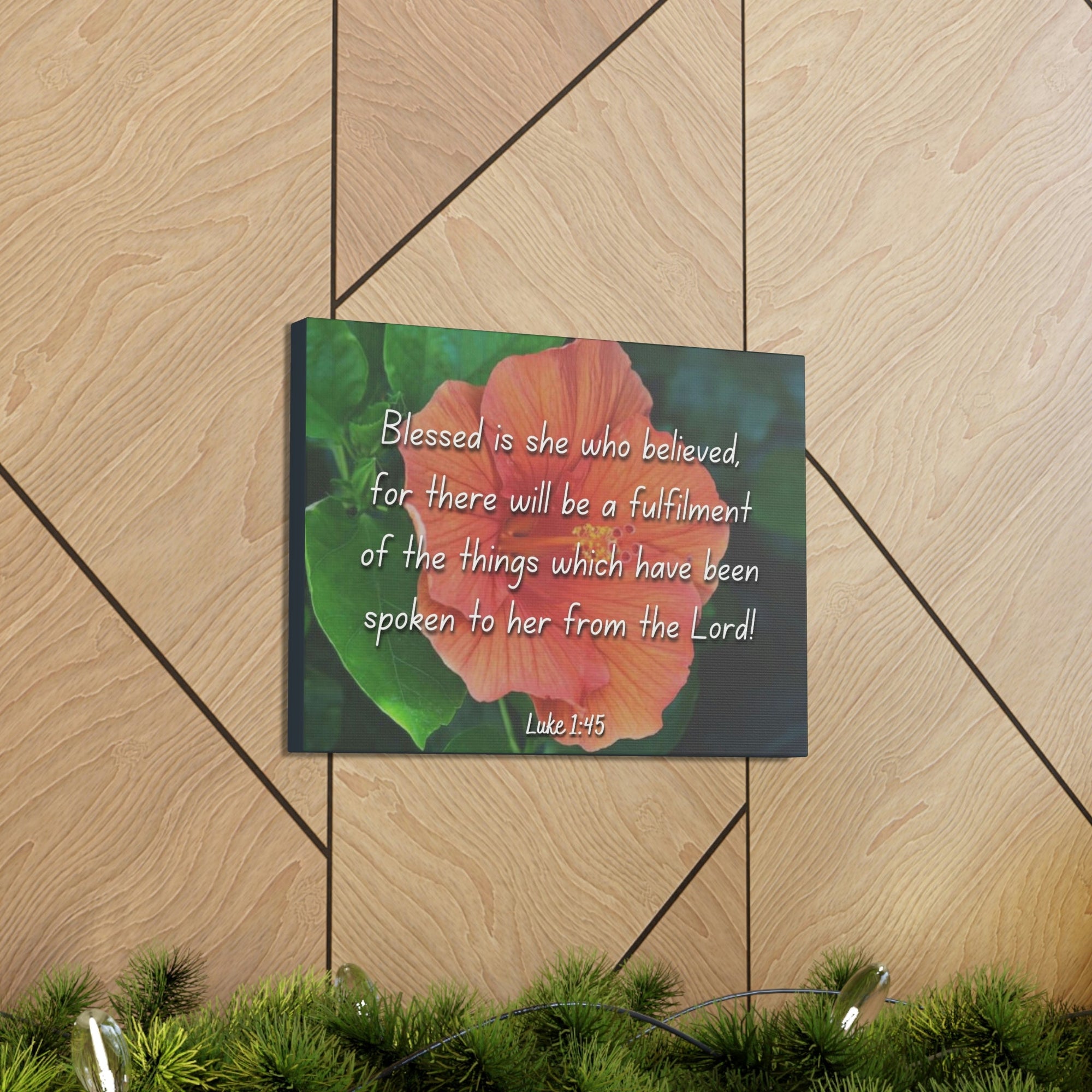 Scripture Walls Blessed Is She Luke 1:45 Red Flower Christian Wall Art Bible Verse Print Ready to Hang Unframed-Express Your Love Gifts