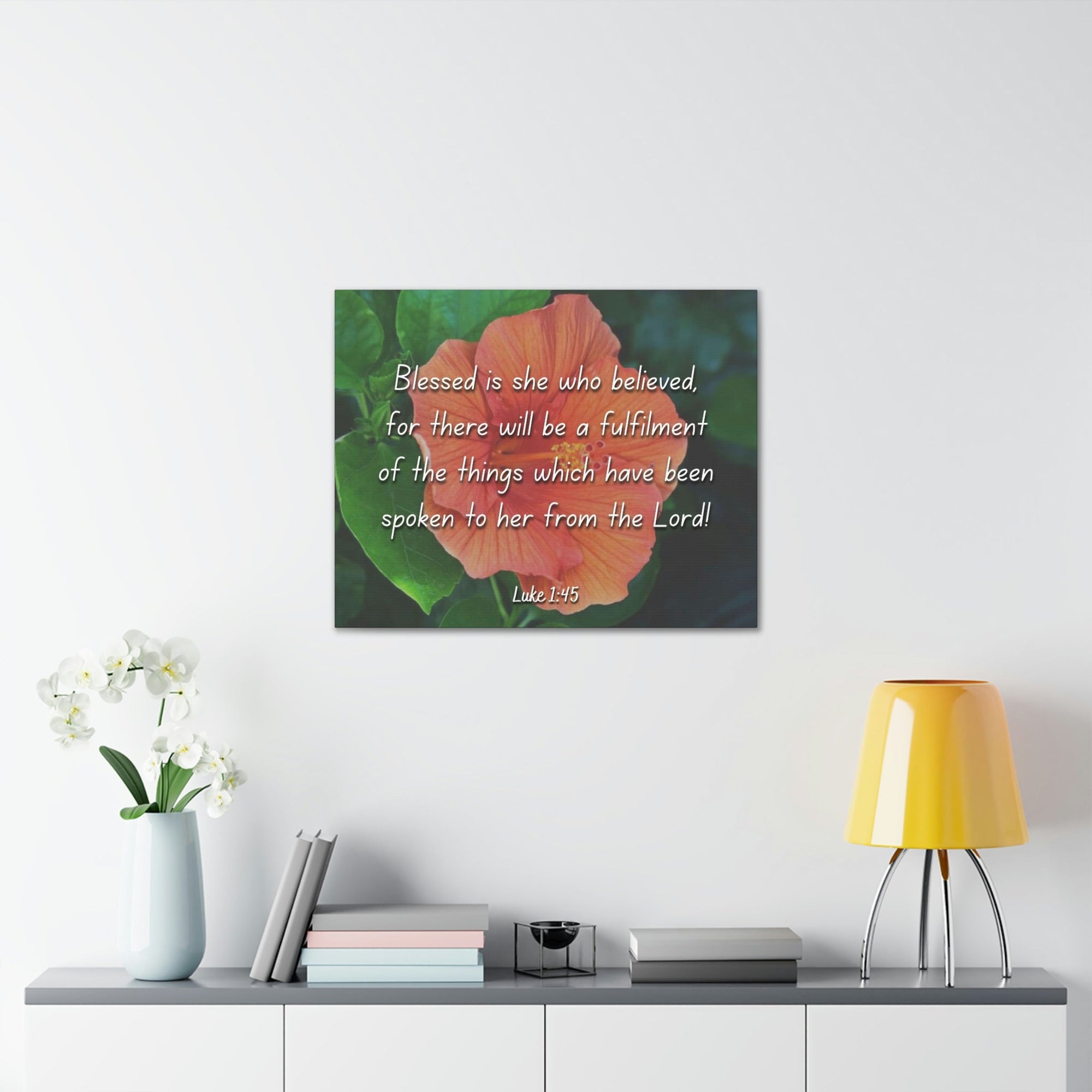 Scripture Walls Blessed Is She Luke 1:45 Red Flower Christian Wall Art Bible Verse Print Ready to Hang Unframed-Express Your Love Gifts