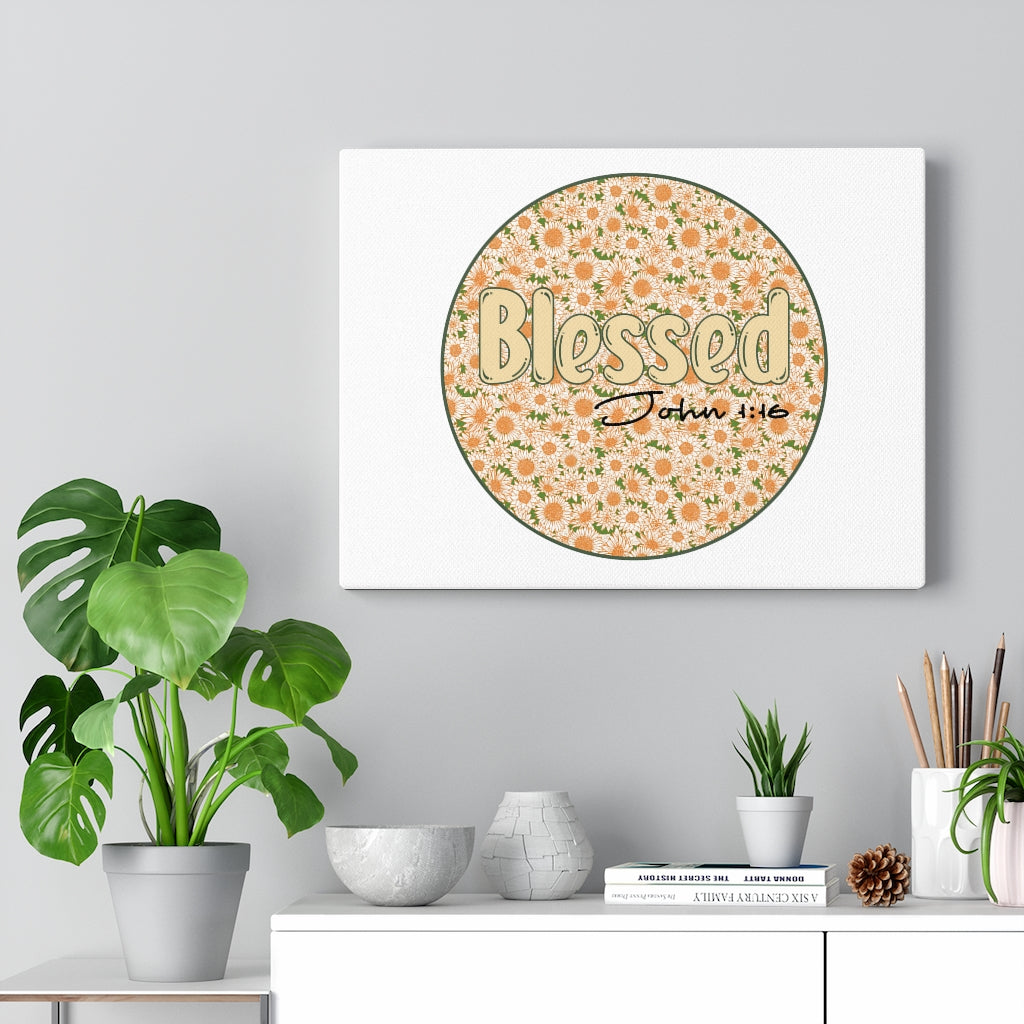 Scripture Walls Blessed John 1:16 Flower Circle Bible Verse Canvas Christian Wall Art Ready to Hang Unframed-Express Your Love Gifts