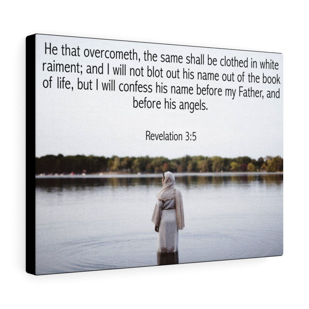 Scripture Walls Clothed in White Revelation 3:5 Bible Verse Canvas Christian Wall Art Ready to Hang Unframed-Express Your Love Gifts