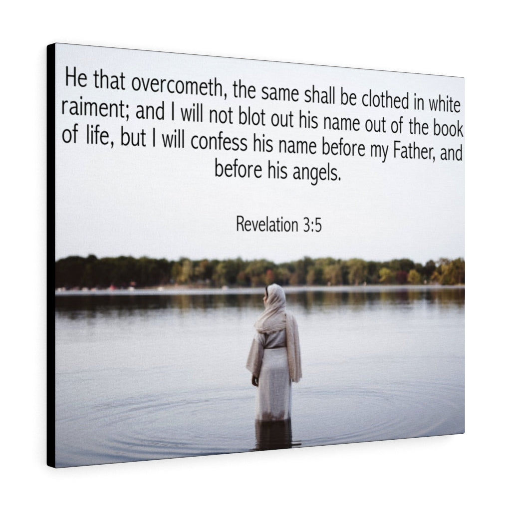 Scripture Walls Clothed in White Revelation 3:5 Bible Verse Canvas Christian Wall Art Ready to Hang Unframed-Express Your Love Gifts