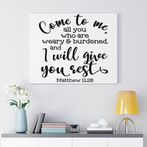 Scripture Walls Come To Me I Will Give You Rest Matthew 11:28 Bible Verse Canvas Christian Wall Art Ready to Hang Unframed-Express Your Love Gifts