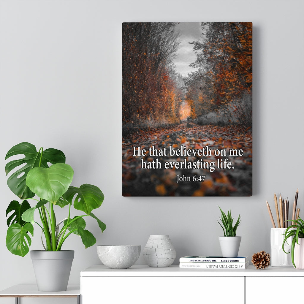 Scripture Walls Everlasting Life John 6:47 Bible Verse Canvas Christian Wall Art Ready to Hang Unframed-Express Your Love Gifts