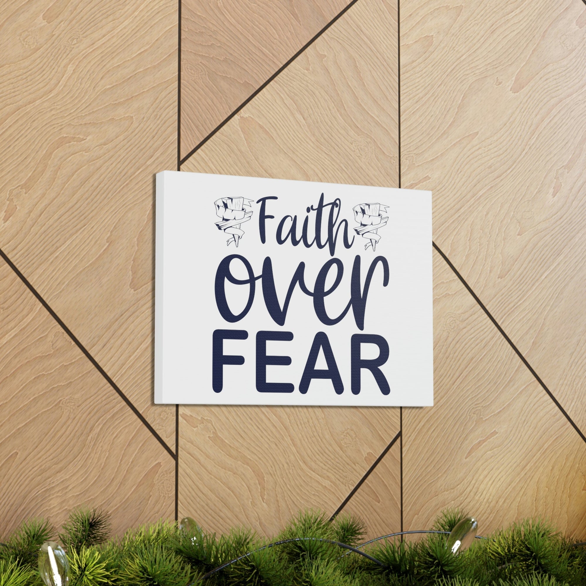 Scripture Walls Faith Over Fear Psalm 34:4 Wood Cross Christian Wall Art Print Ready to Hang Unframed-Express Your Love Gifts
