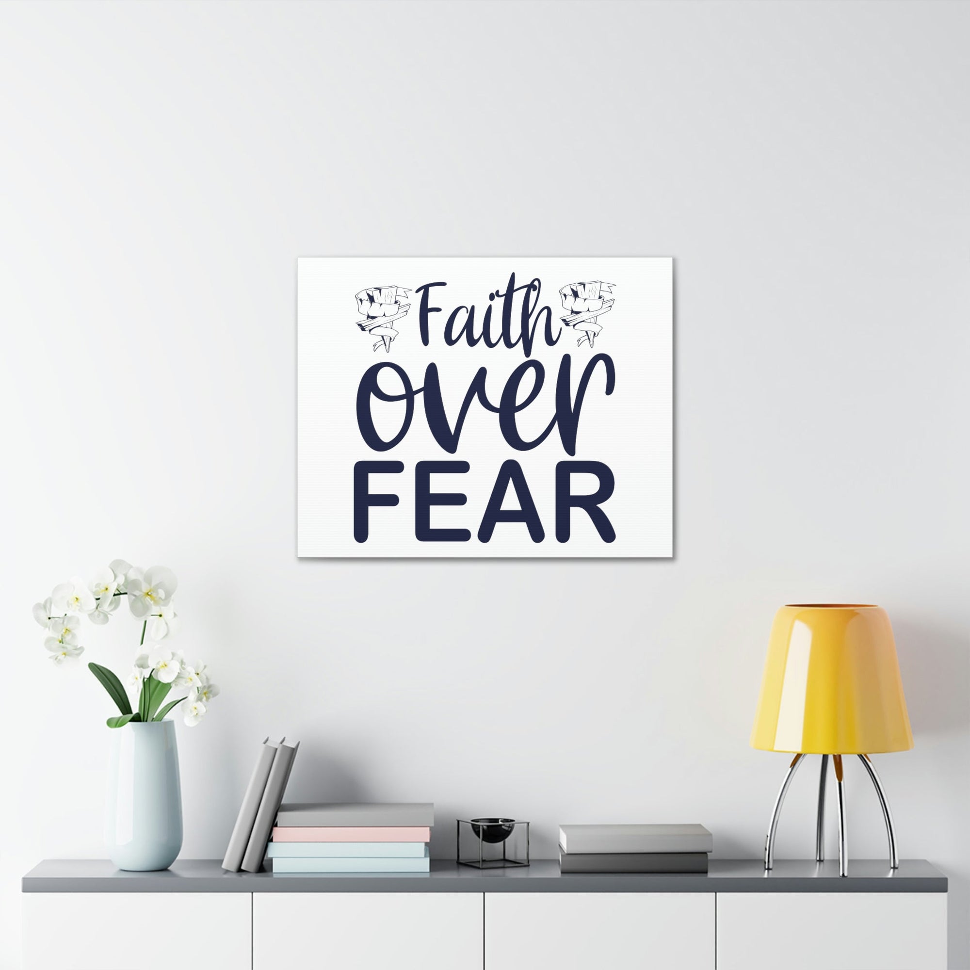 Scripture Walls Faith Over Fear Psalm 34:4 Wood Cross Christian Wall Art Print Ready to Hang Unframed-Express Your Love Gifts