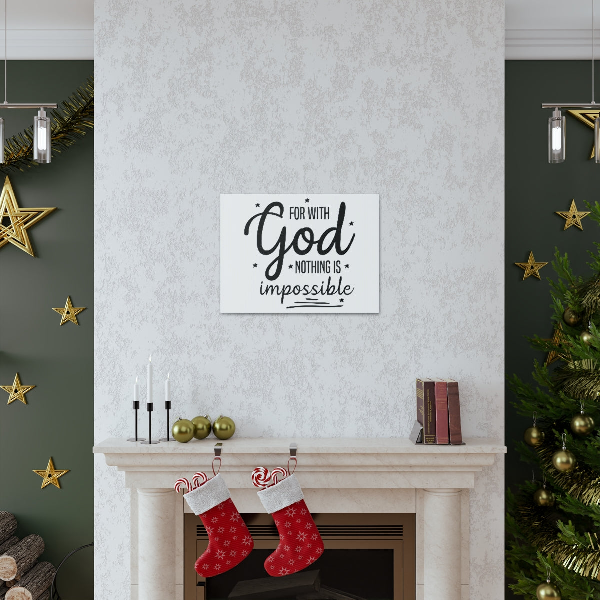 Scripture Walls For With God Nothing Is Impossible Luke 1:37 Stars Christian Wall Art Print Ready to Hang Unframed-Express Your Love Gifts