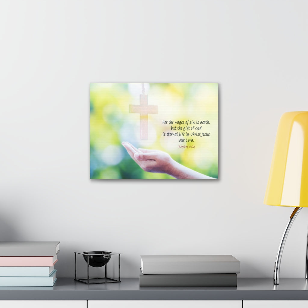 Scripture Walls Gift Of God Romans 6:23 Bible Verse Canvas Christian Wall Art Ready to Hang Unframed-Express Your Love Gifts