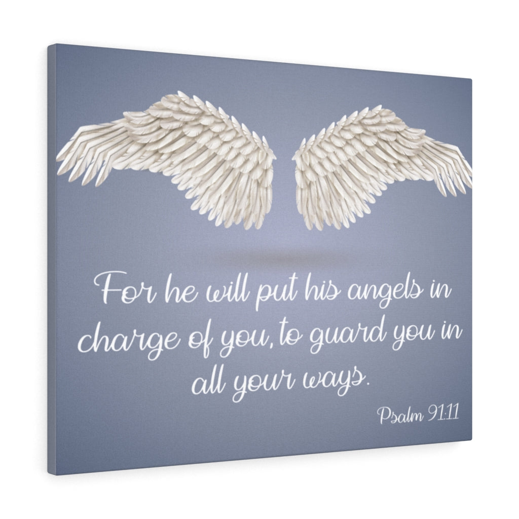 Scripture Walls God&#39;s Angels Psalm 91:11 Bible Verse Canvas Christian Wall Art Ready to Hang Unframed-Express Your Love Gifts