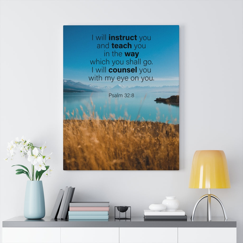 Scripture Walls God's Instruction Psalm 32:8 Bible Verse Canvas Christian Wall Art Ready to Hang Unframed-Express Your Love Gifts