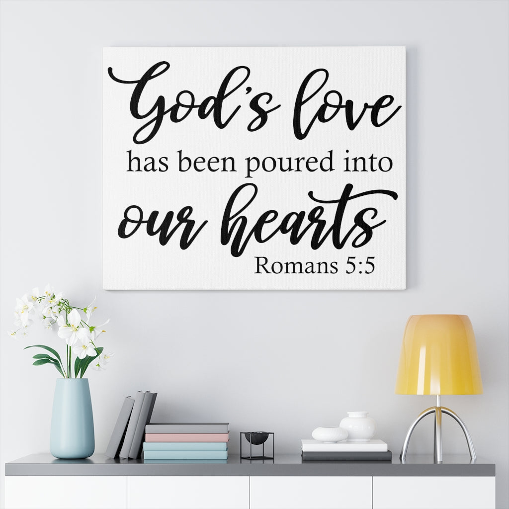 Scripture Walls God's Love Romans 5:5 Bible Verse Canvas Christian Wall Art Ready to Hang Unframed-Express Your Love Gifts