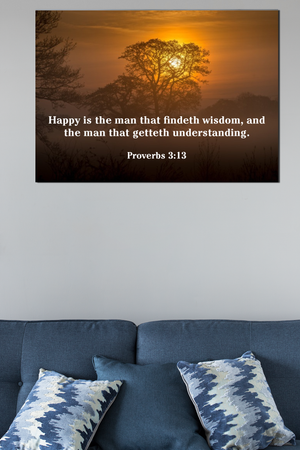 Scripture Walls Happy is The Man Proverbs 3:13 Bible Verse Canvas Christian Wall Art Ready to Hang Unframed-Express Your Love Gifts