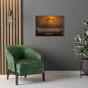 Scripture Walls Happy is The Man Proverbs 3:13 Bible Verse Canvas Christian Wall Art Ready to Hang Unframed-Express Your Love Gifts