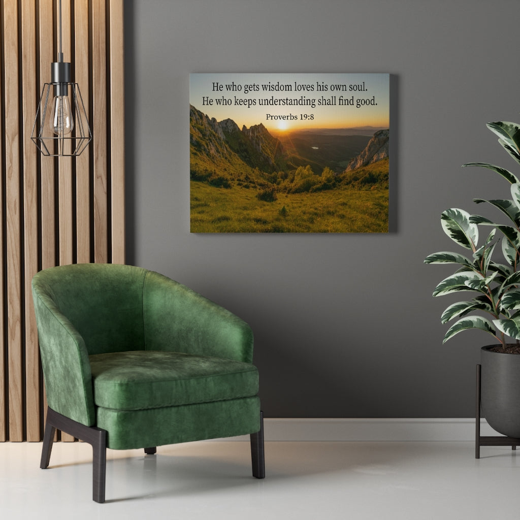 Scripture Walls He Who Gets Wisdom Proverbs 19:8 Bible Verse Canvas Christian Wall Art Ready to Hang Unframed-Express Your Love Gifts