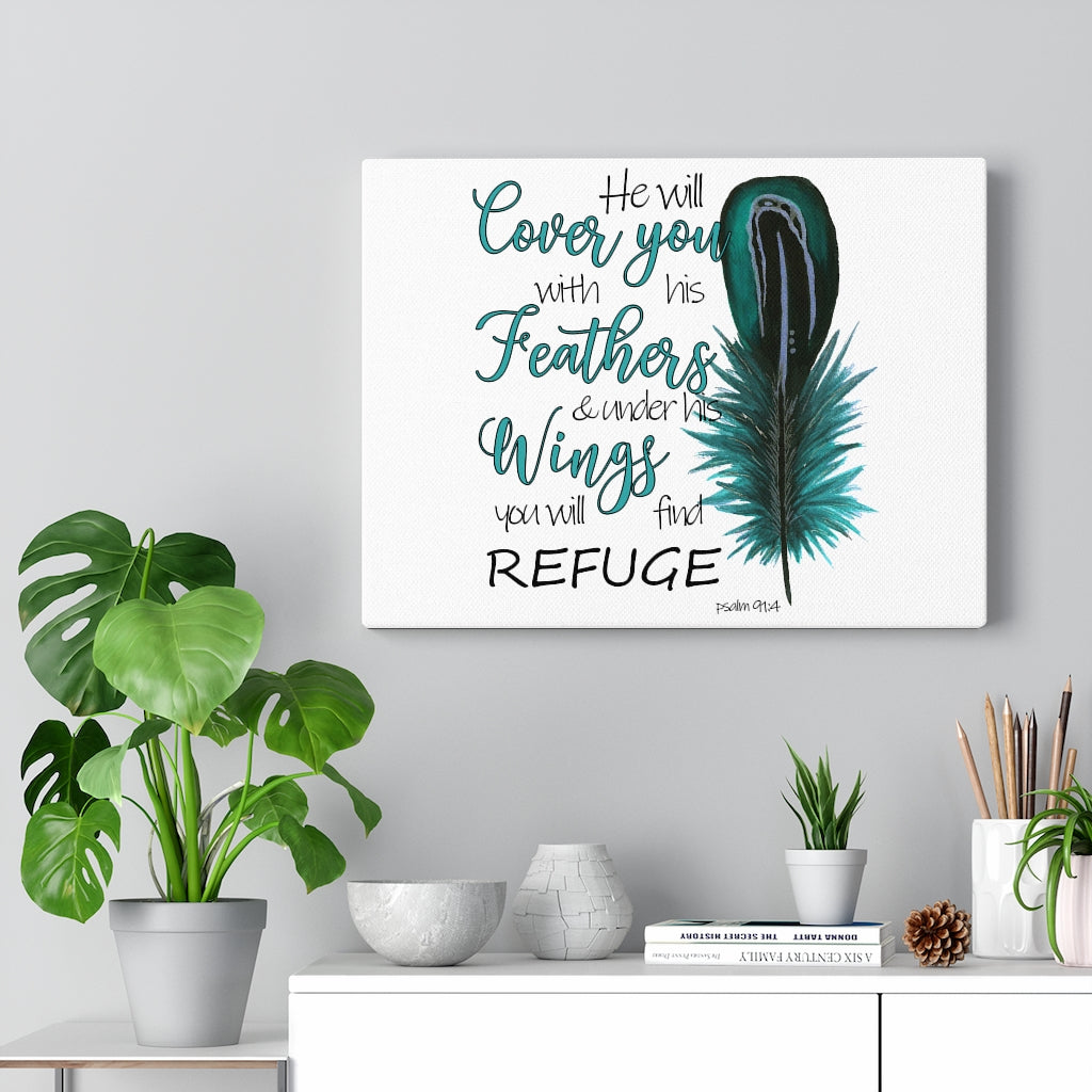 Scripture Walls He Will Cover You Psalm 91:4 Bible Verse Canvas Christian Wall Art Ready to Hang Unframed-Express Your Love Gifts