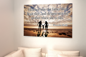 Scripture Walls Hearken Unto Thy Father Proverbs 23:22 Scripture Bible Verse Canvas Christian Wall Art Ready to Hang Unframed-Express Your Love Gifts