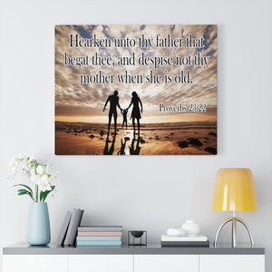 Scripture Walls Hearken Unto Thy Father Proverbs 23:22 Scripture Bible Verse Canvas Christian Wall Art Ready to Hang Unframed-Express Your Love Gifts