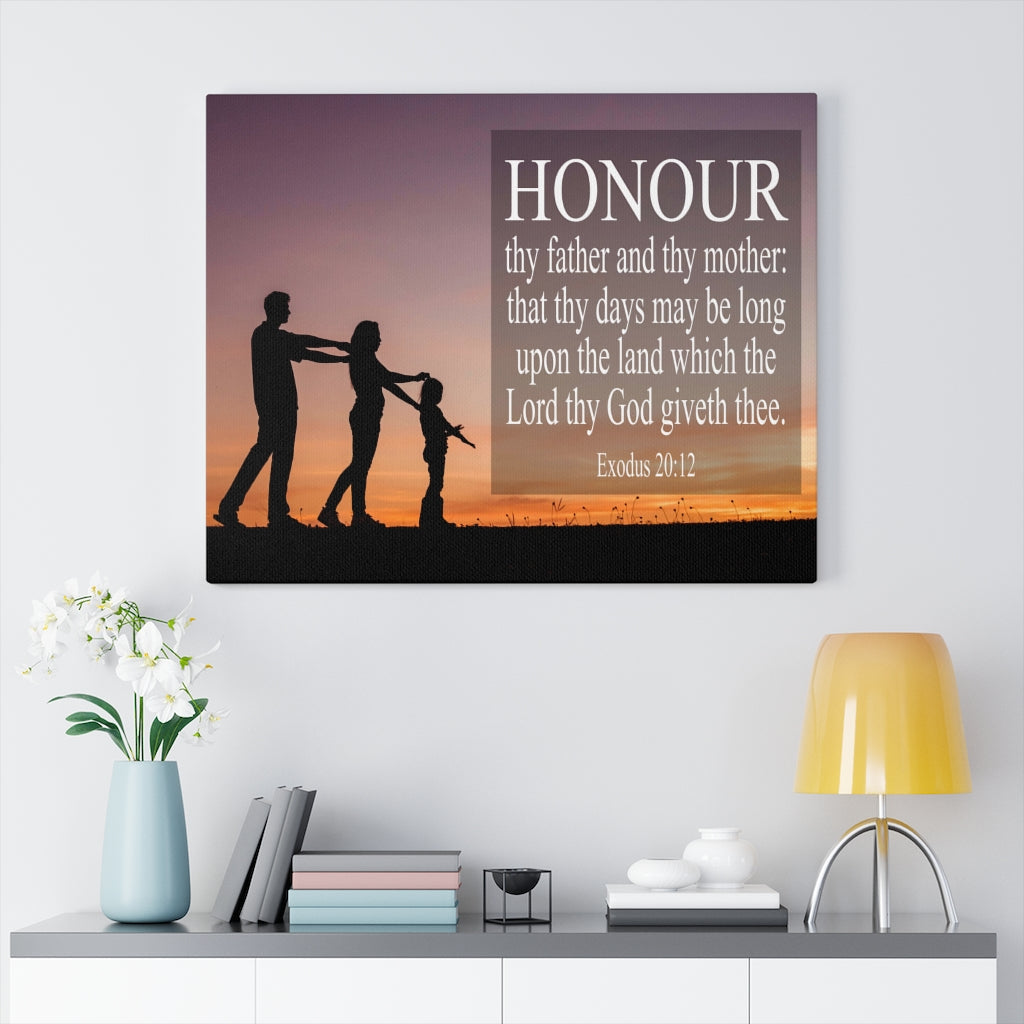 Scripture Walls Honour Thy Father and Thy Mother Exodus 20:12 Bible Verse Canvas Christian Wall Art Ready to Hang Unframed-Express Your Love Gifts