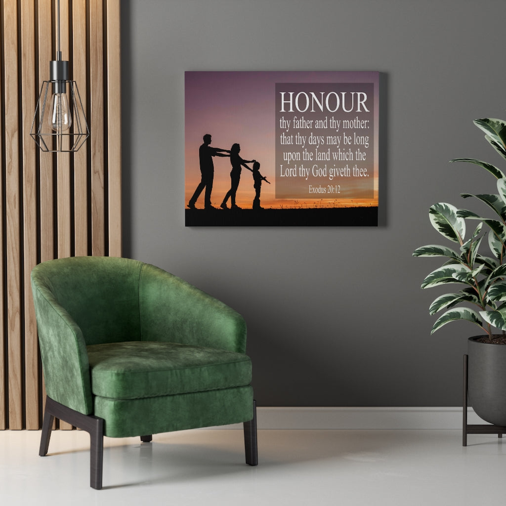 Scripture Walls Honour Thy Father and Thy Mother Exodus 20:12 Bible Verse Canvas Christian Wall Art Ready to Hang Unframed-Express Your Love Gifts